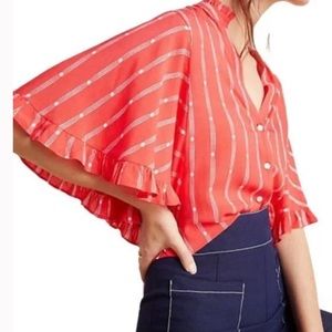 Maeve by Anthropologie flutter top, coral, M